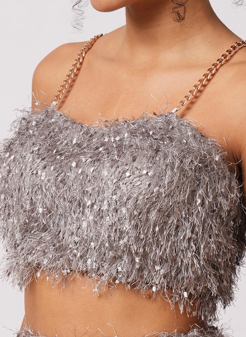 Globus Women Self-Design Shoulder Straps Party Crop Top With Skirt - Image 5